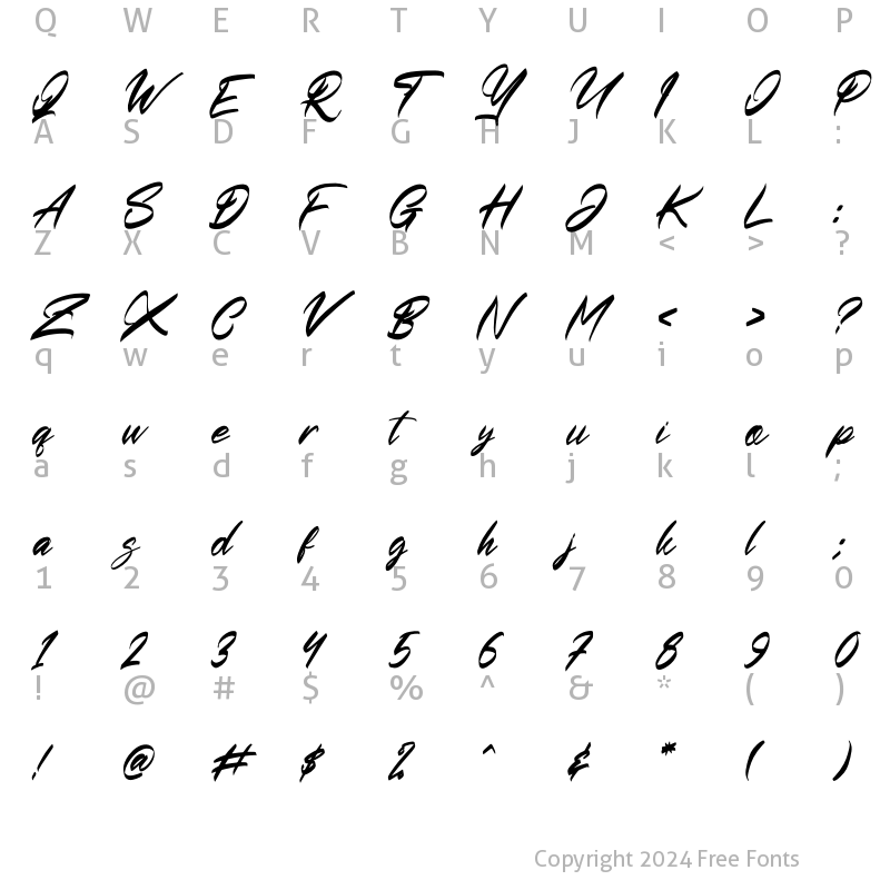 Character Map of Tomihesta Italic