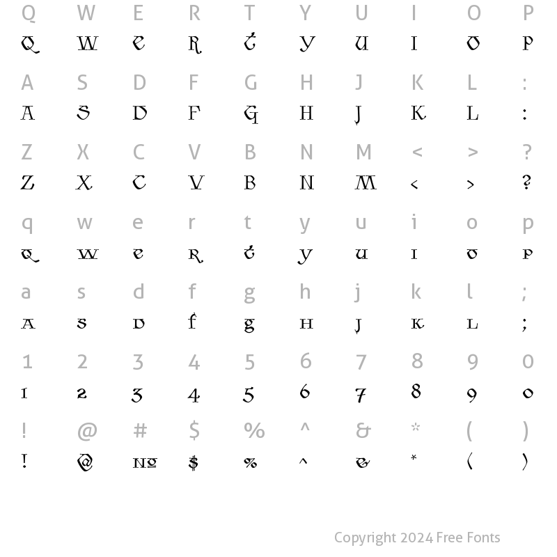 Character Map of Tomism ITC Std Regular