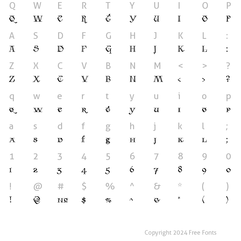 Character Map of Tomism Swash ITC Std Regular