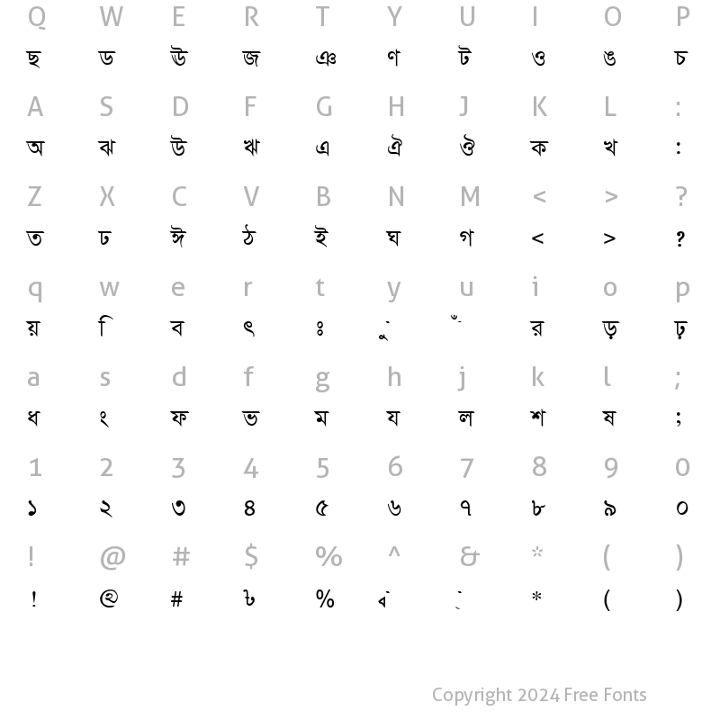 Character Map of TonnyBanglaMJ Regular