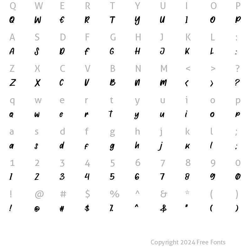 Character Map of Tony handwritting Regular