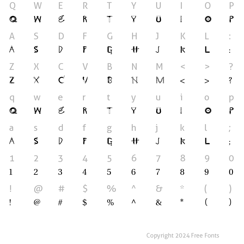 Character Map of Toolbox Roman