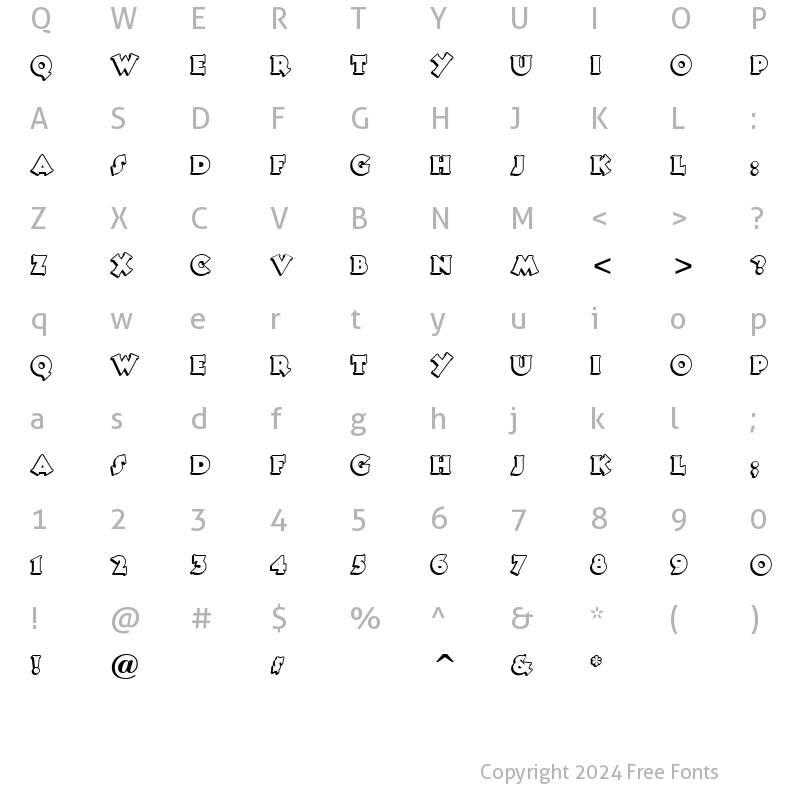 Character Map of Tooney Noodle Outline Regular