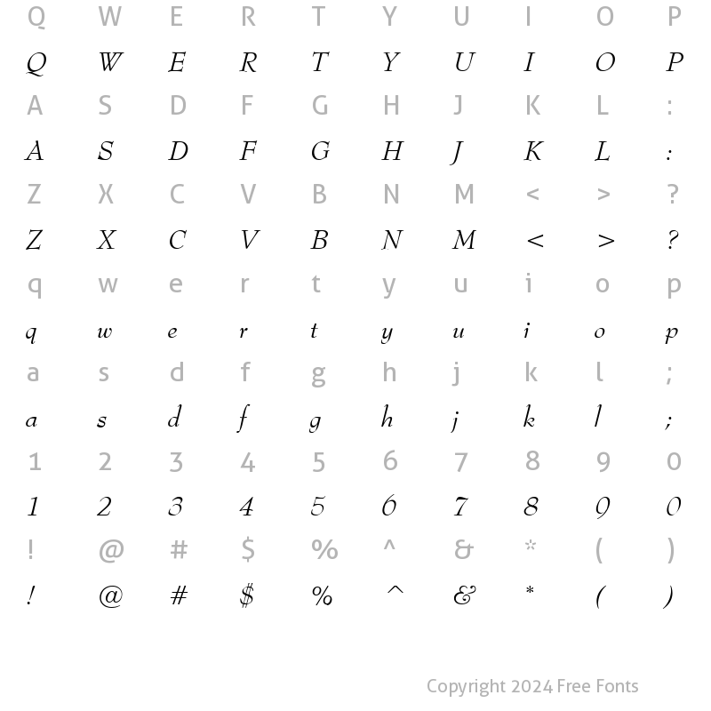 Character Map of Top Hat Italic