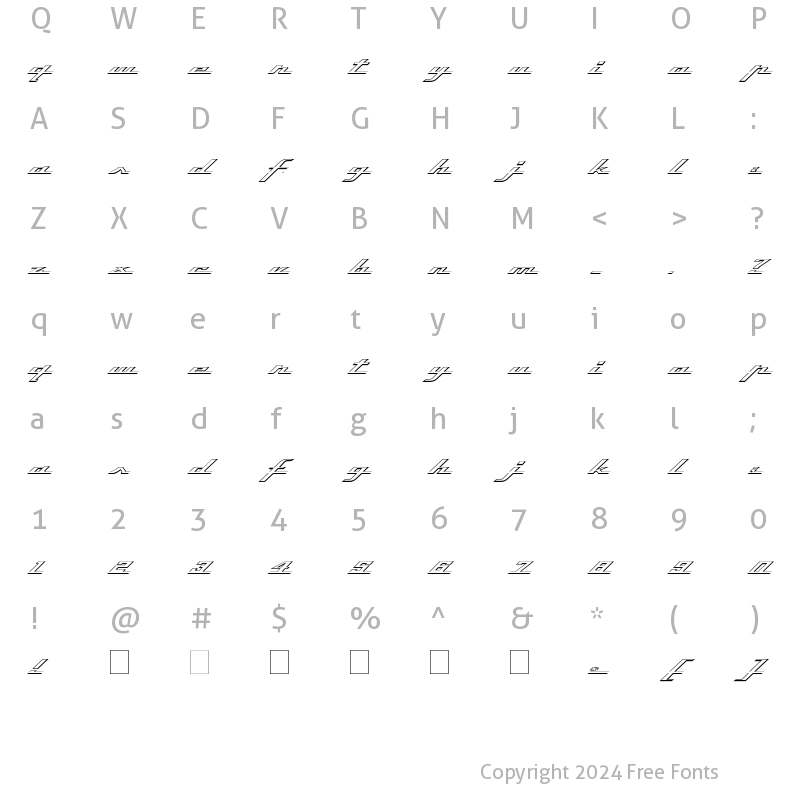 Character Map of Top Speed Outline Regular