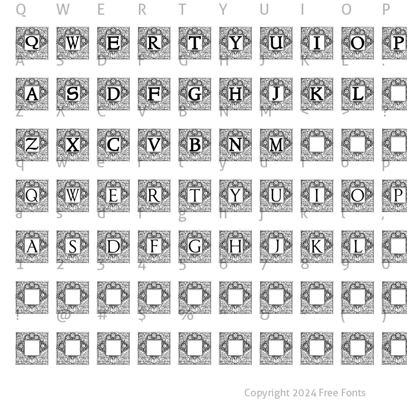 Character Map of Topiary_Initials Normal