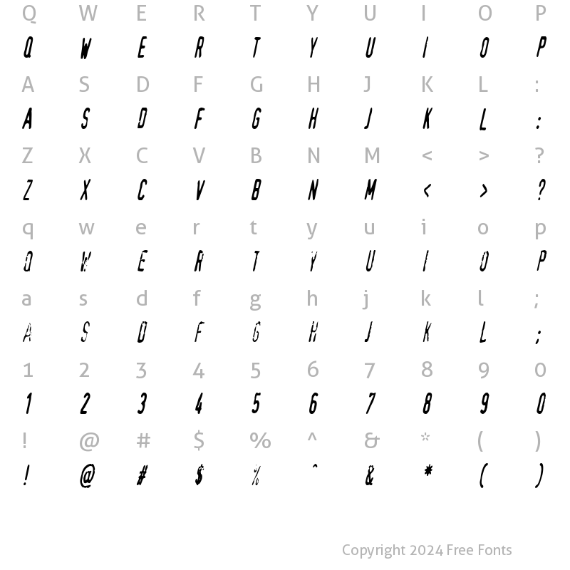 Character Map of TopSecretCondensed Oblique