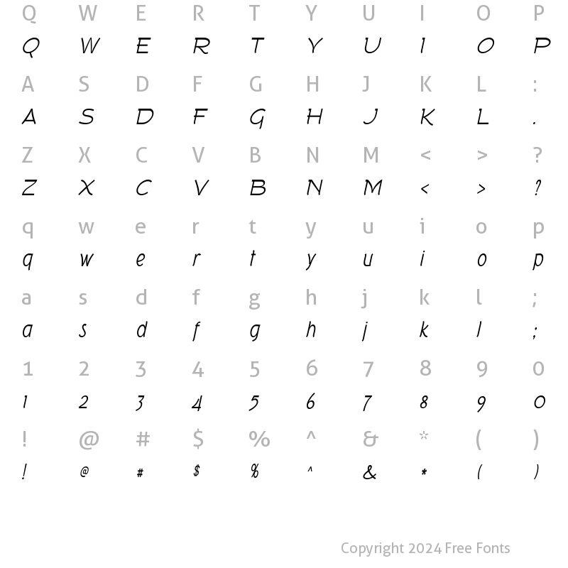 Character Map of Tork Italic