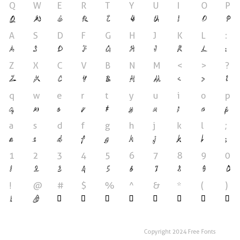 Character Map of TornUpAndLovingIt Regular