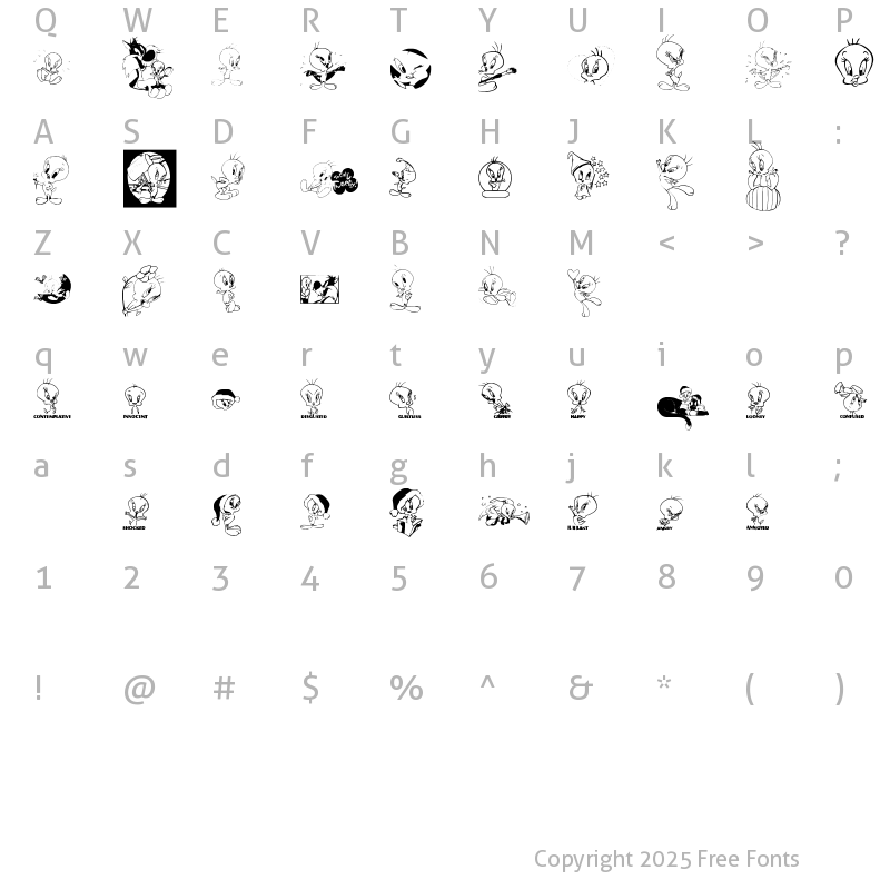 Character Map of Totally Tweetie Regular