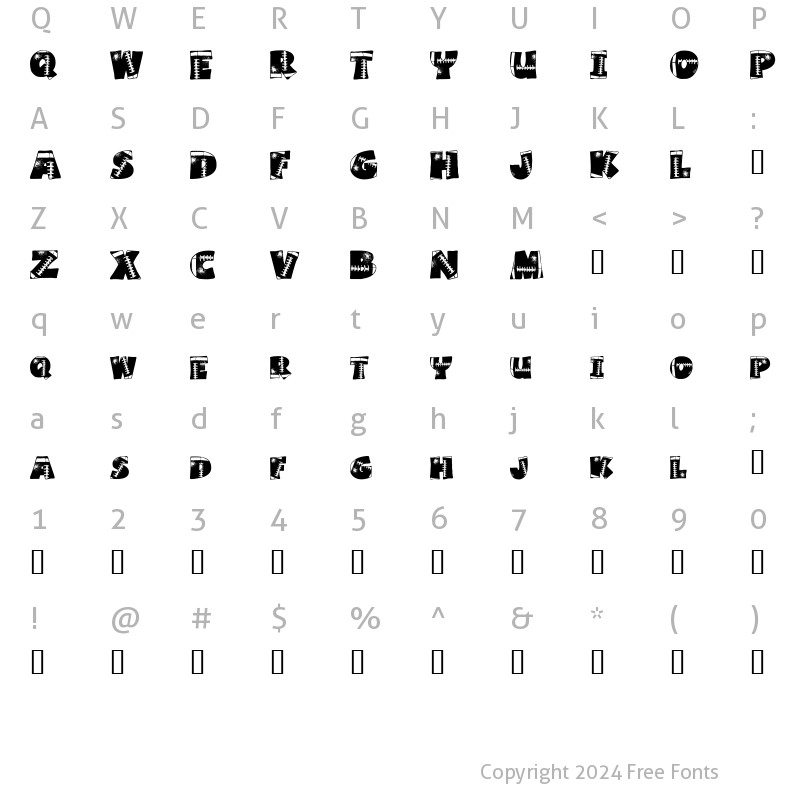 Character Map of Touchdown Regular