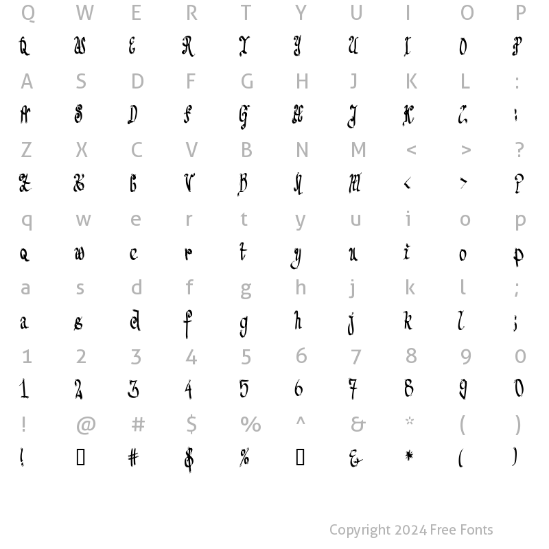 Character Map of TPF Senseless Strokes Regular