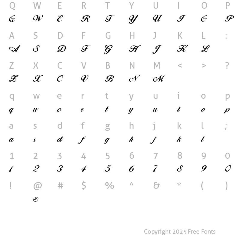 Character Map of TQF_ AllisonScript Regular