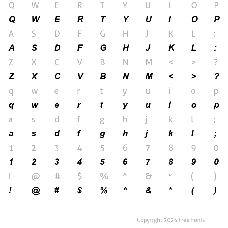 Character Map of TR Arial Bold Italic