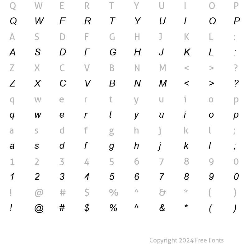 Character Map of TR Arial Italic
