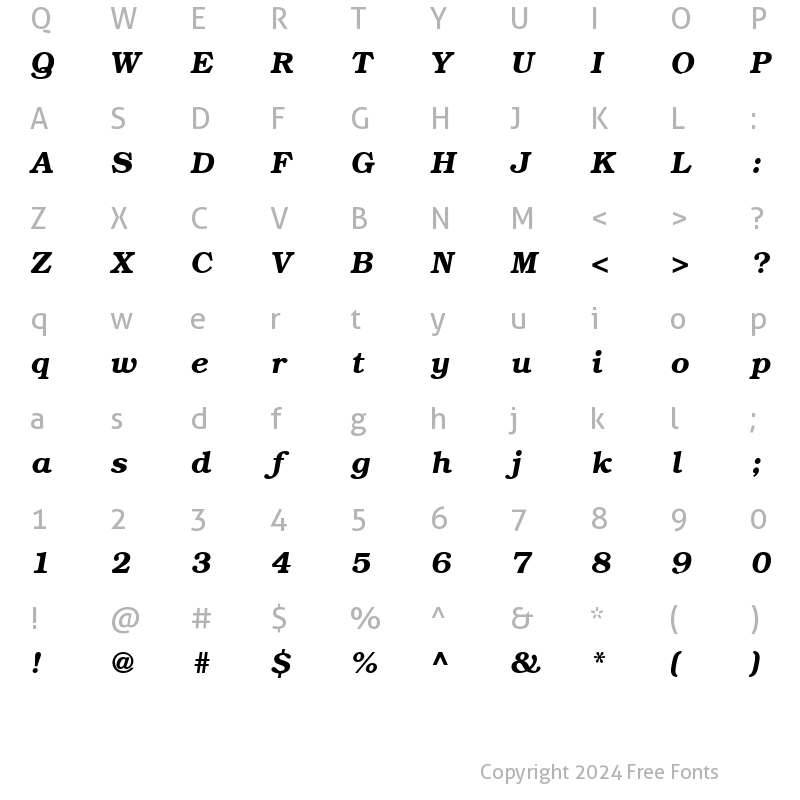 Character Map of TR Bookman Bold Italic