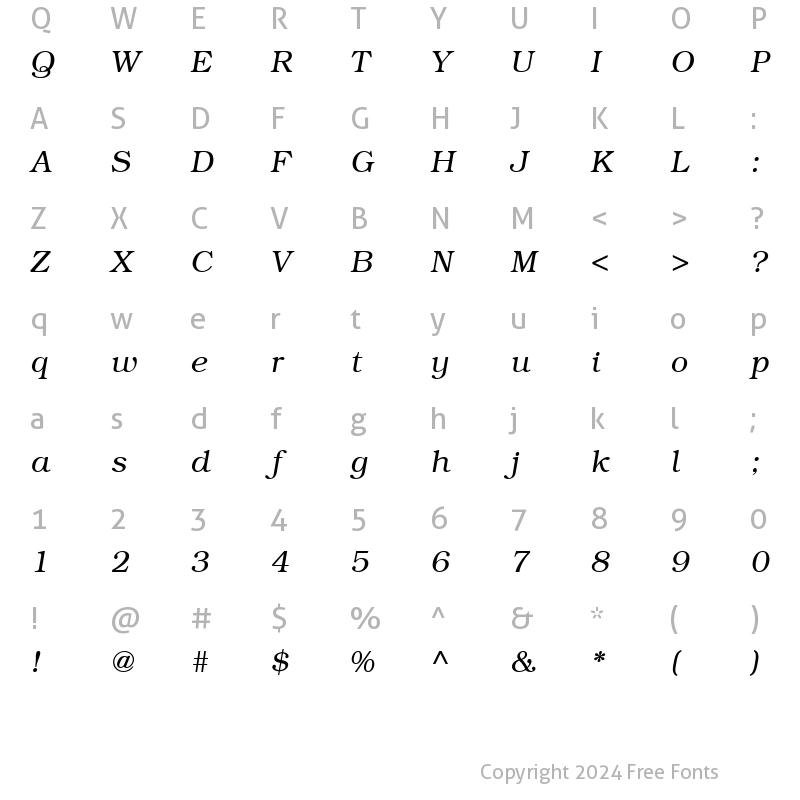 Character Map of TR Bookman Italic