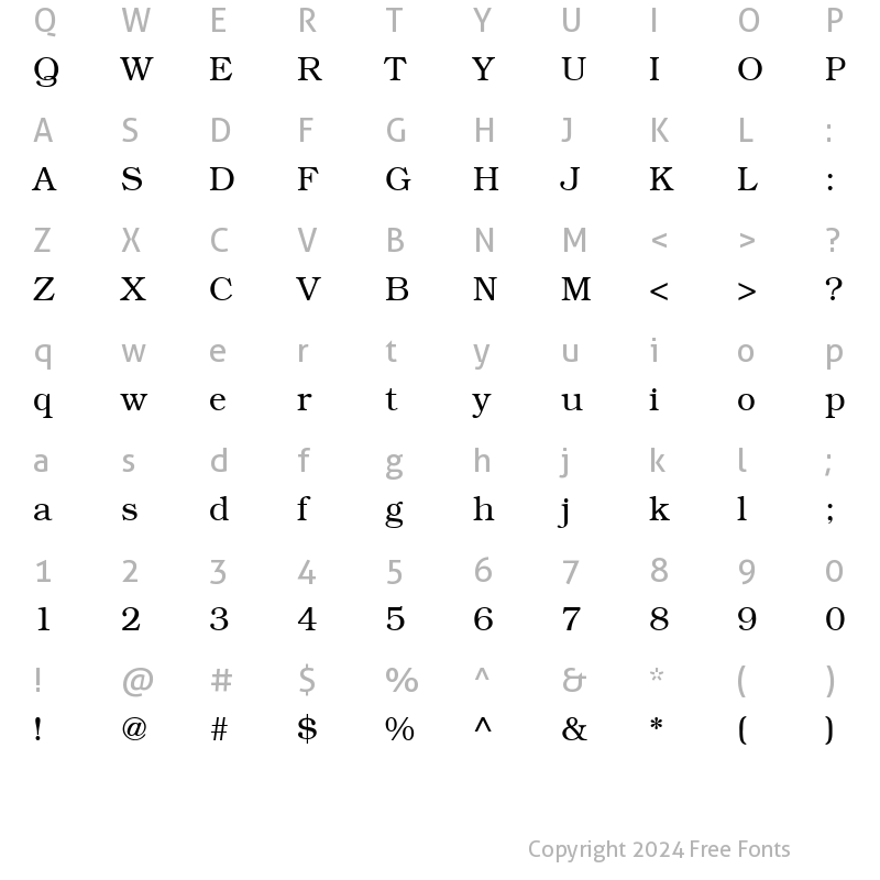 Character Map of TR Bookman Plain