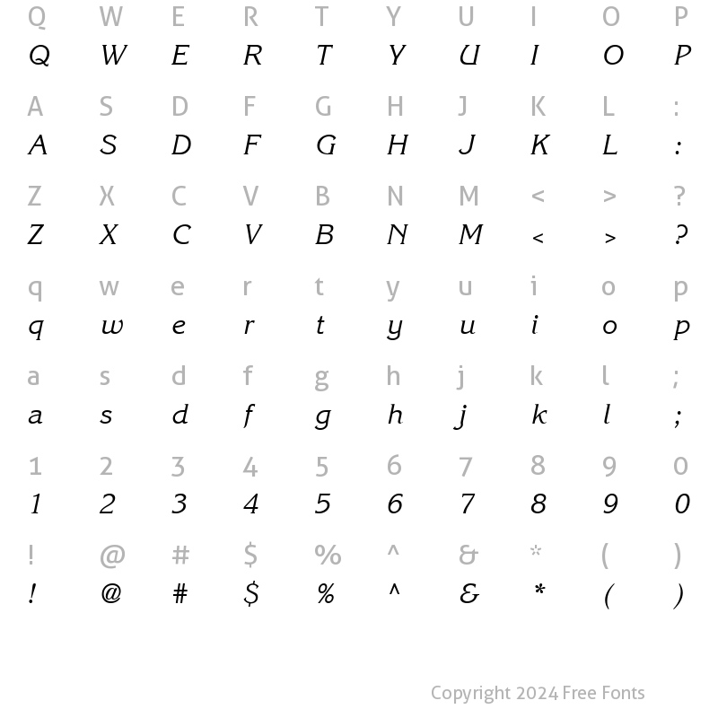 Character Map of TR Eagles Italic