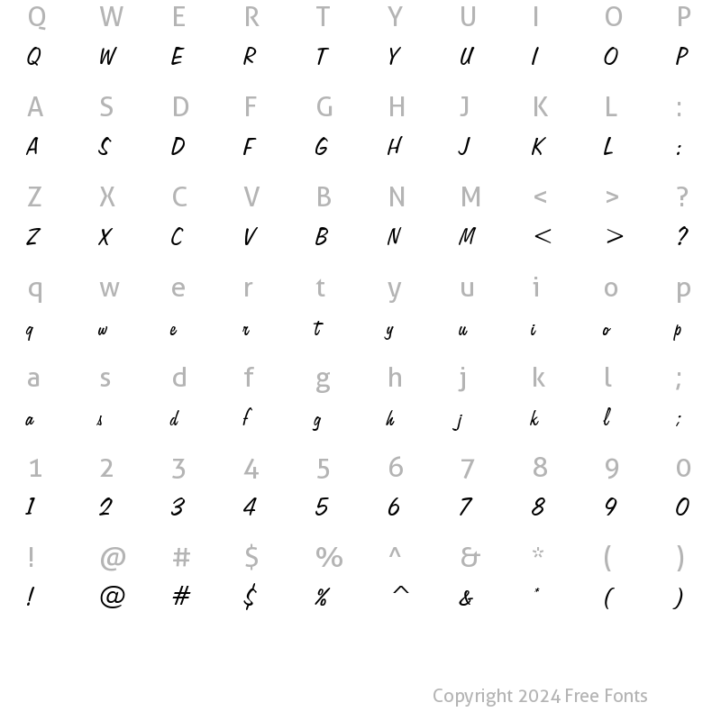 Character Map of TR Freehand575 Regular