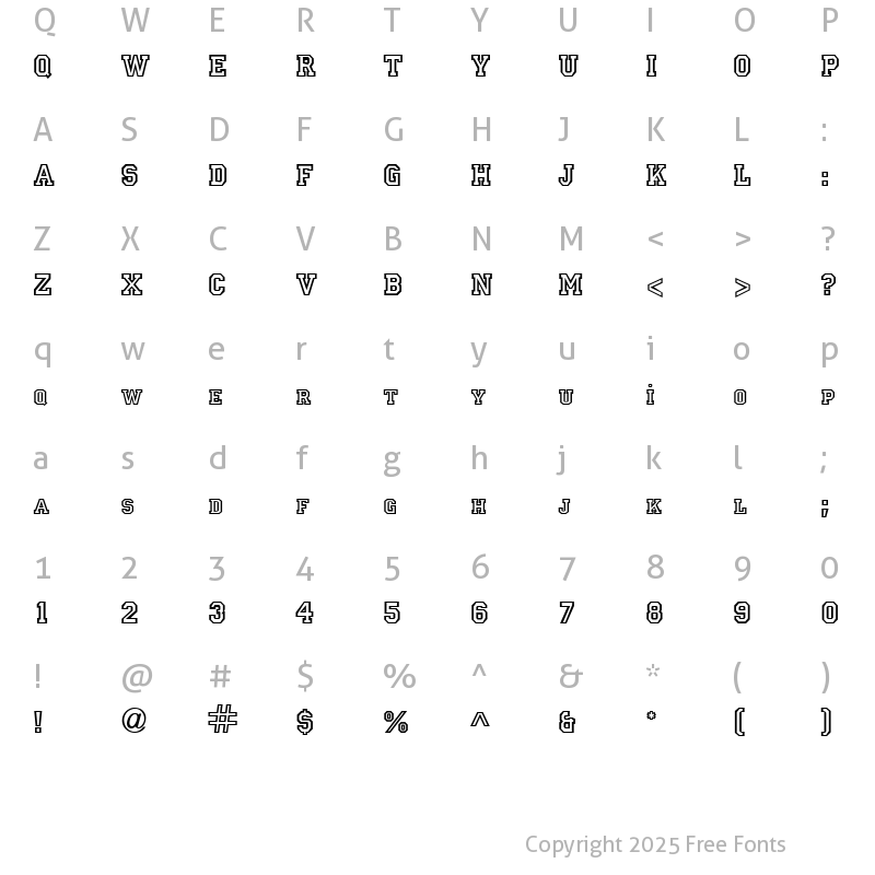 Character Map of TR Princetown ITCNormal