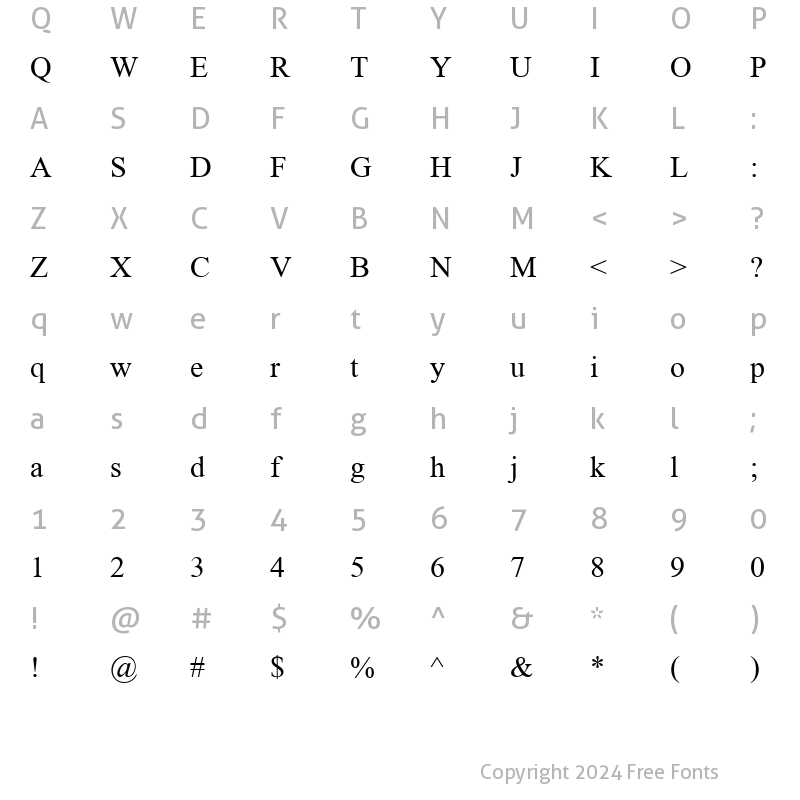 Character Map of TR Times New Roman Regular