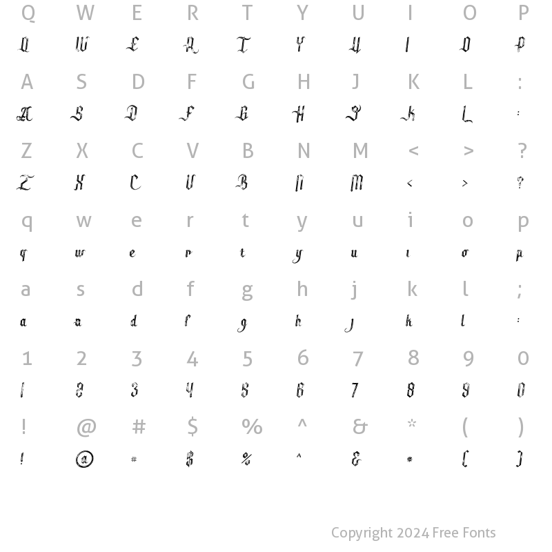 Character Map of Tracker italic inline grunge Regular