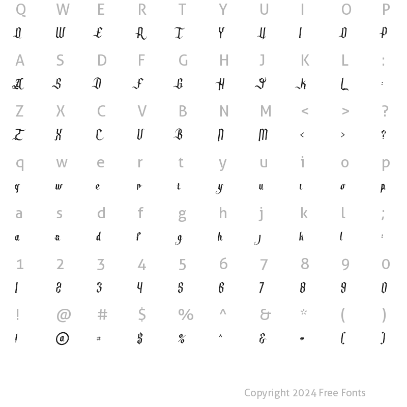 Character Map of Tracker italic inline Regular