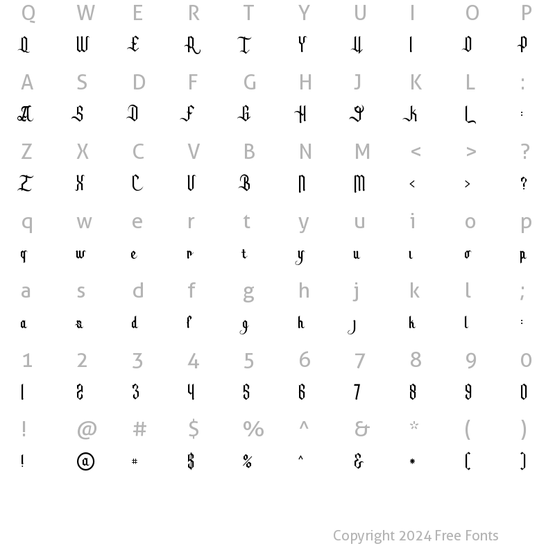 Character Map of Tracker Regular