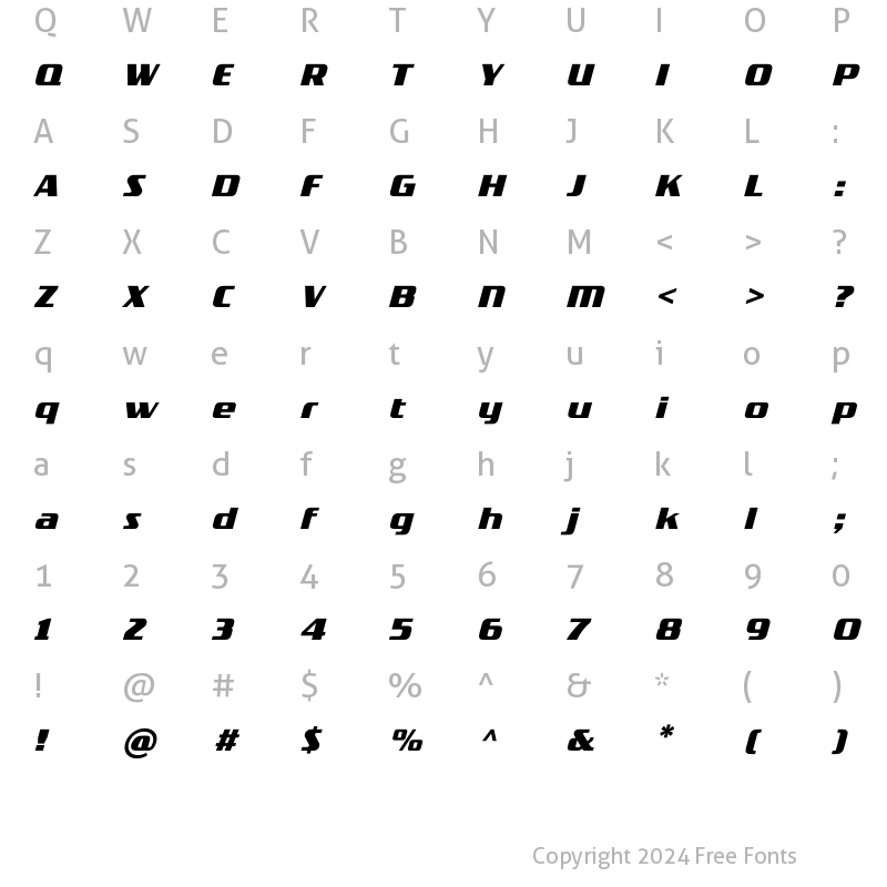 Character Map of TradeMarker Bold Italic