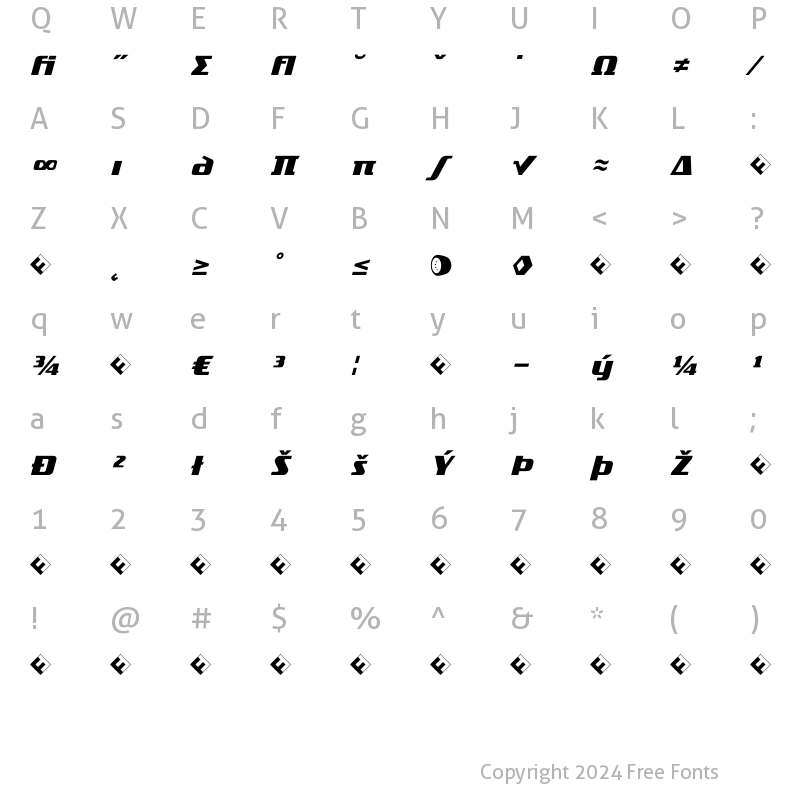 Character Map of TradeMarker Exp Bold Italic