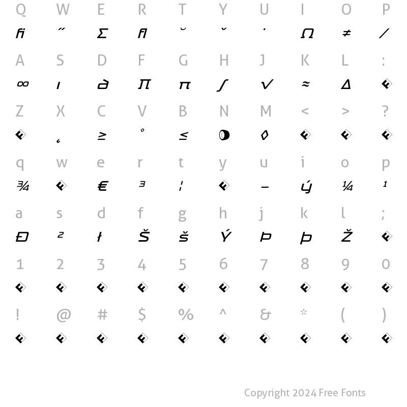 Character Map of TradeMarker LightAltExp Italic