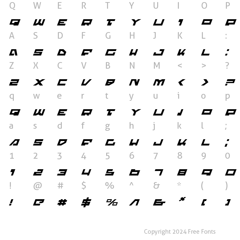 Character Map of Trajia Expanded Italic Expanded Italic