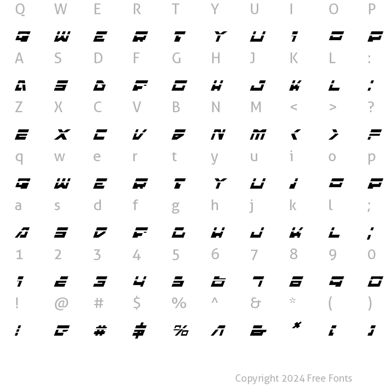 Character Map of Trajia Laser Italic Laser Italic