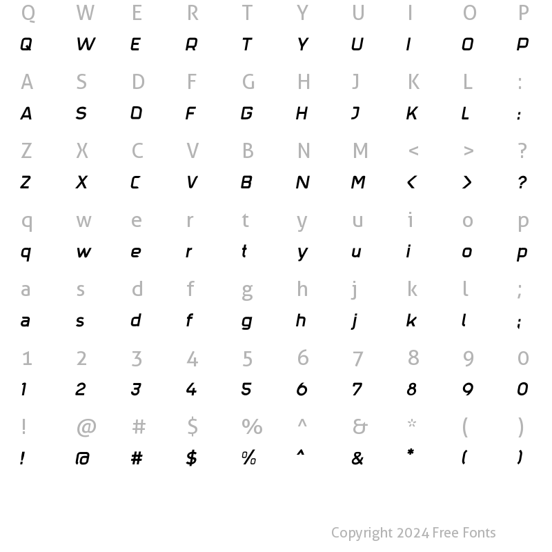 Character Map of Trak SemiBold Italic