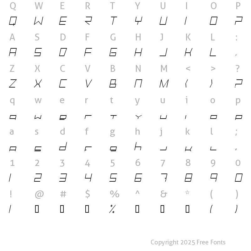 Character Map of Trancemission LightItalic