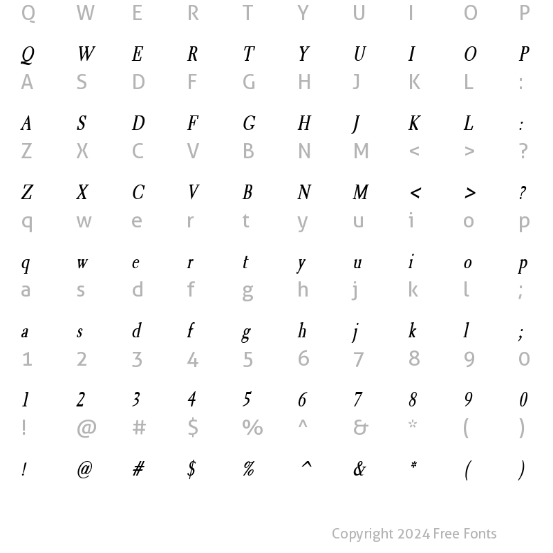 Character Map of Transit 2 Condensed BoldItalic