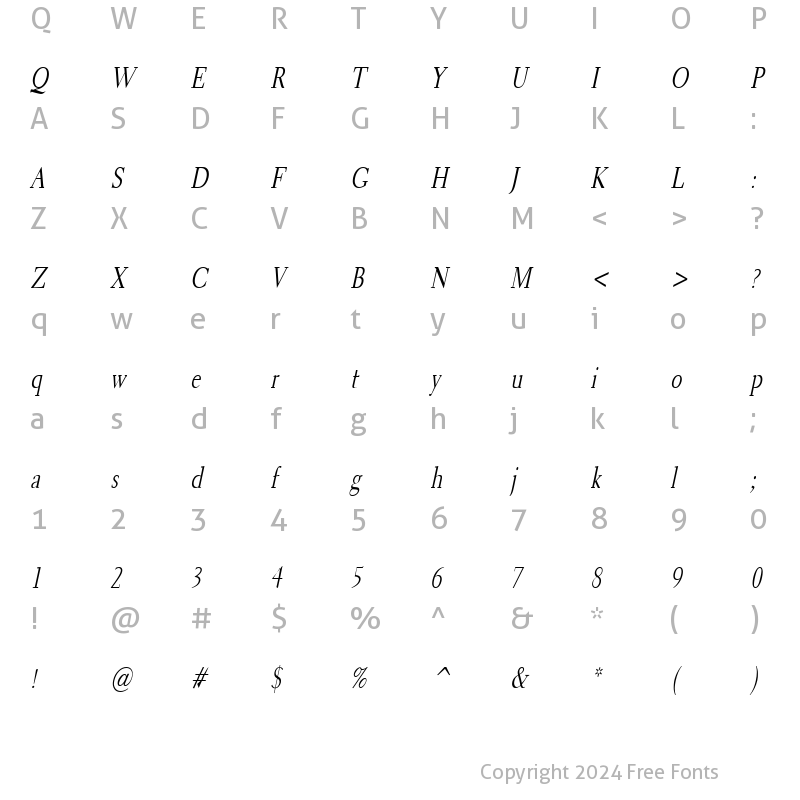 Character Map of Transit 2 Condensed Italic