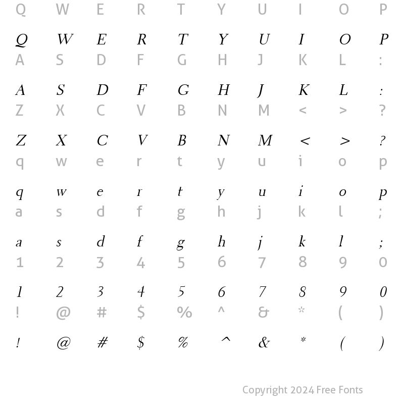 Character Map of Transit 2 Italic