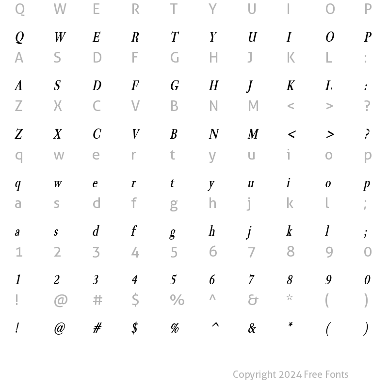 Character Map of Transit Condensed BoldItalic