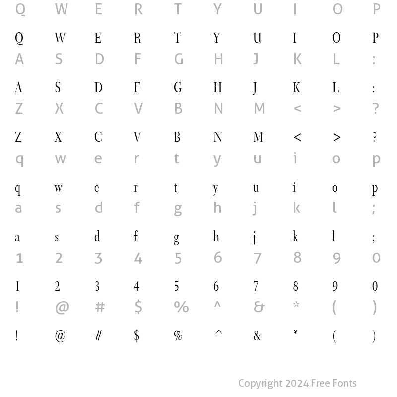 Character Map of Transit Condensed Normal