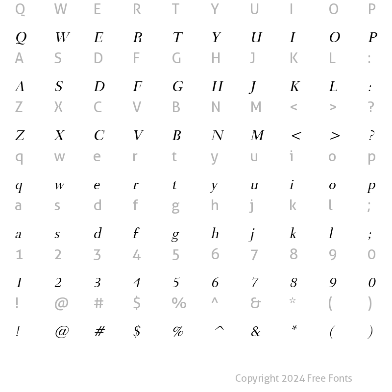 Character Map of Transit Italic