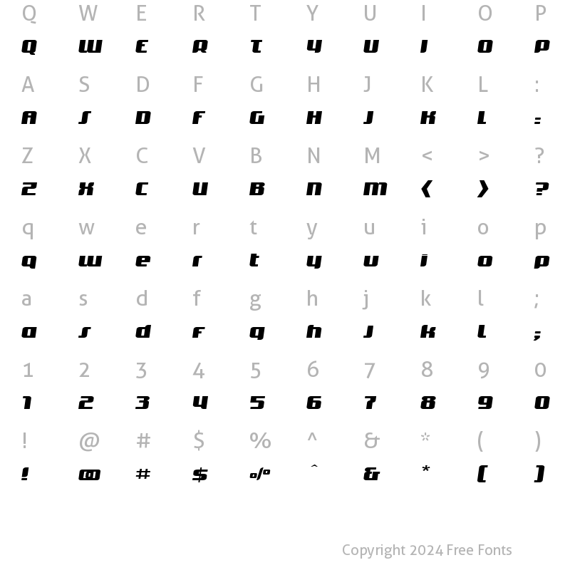 Character Map of TransItalic Regular