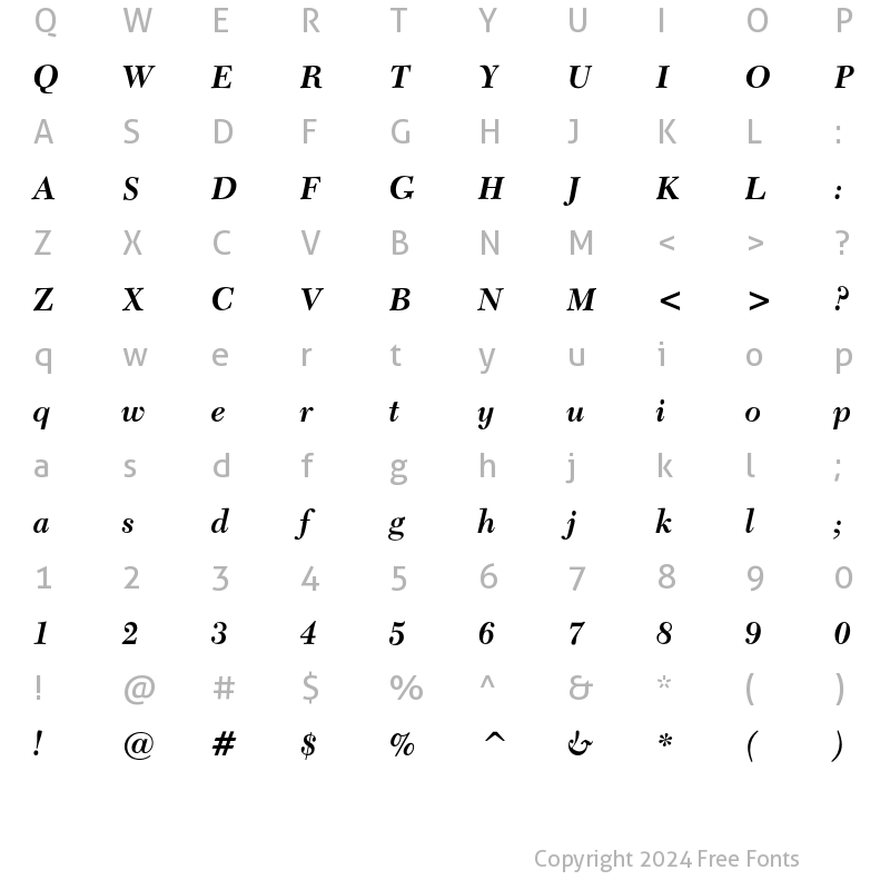 Character Map of Transitional 511 Bold Italic