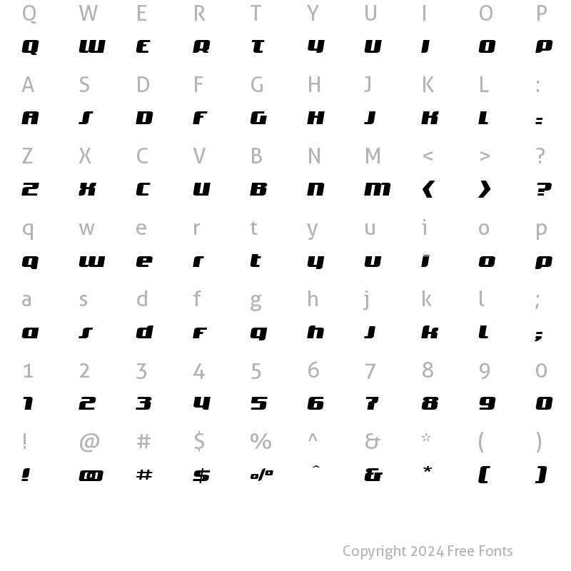 Character Map of TransOblique Regular