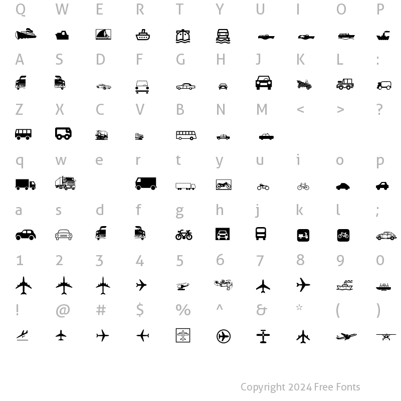 Character Map of Transportation P01 Regular