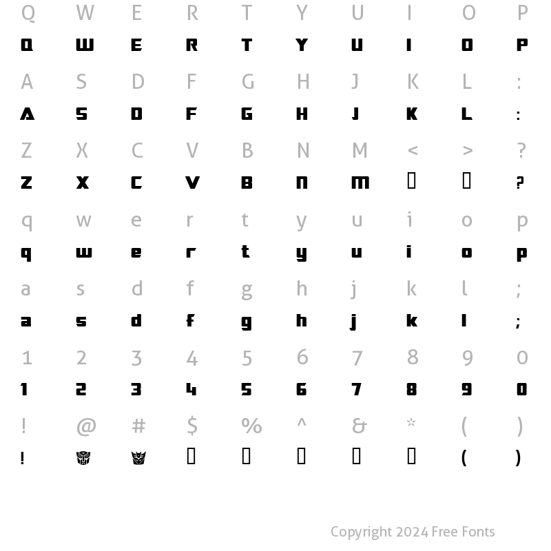 Character Map of TransRobotics Bold