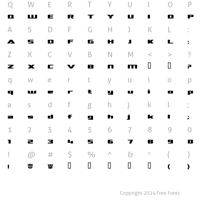 Character Map of TransRobotics Extended Bold