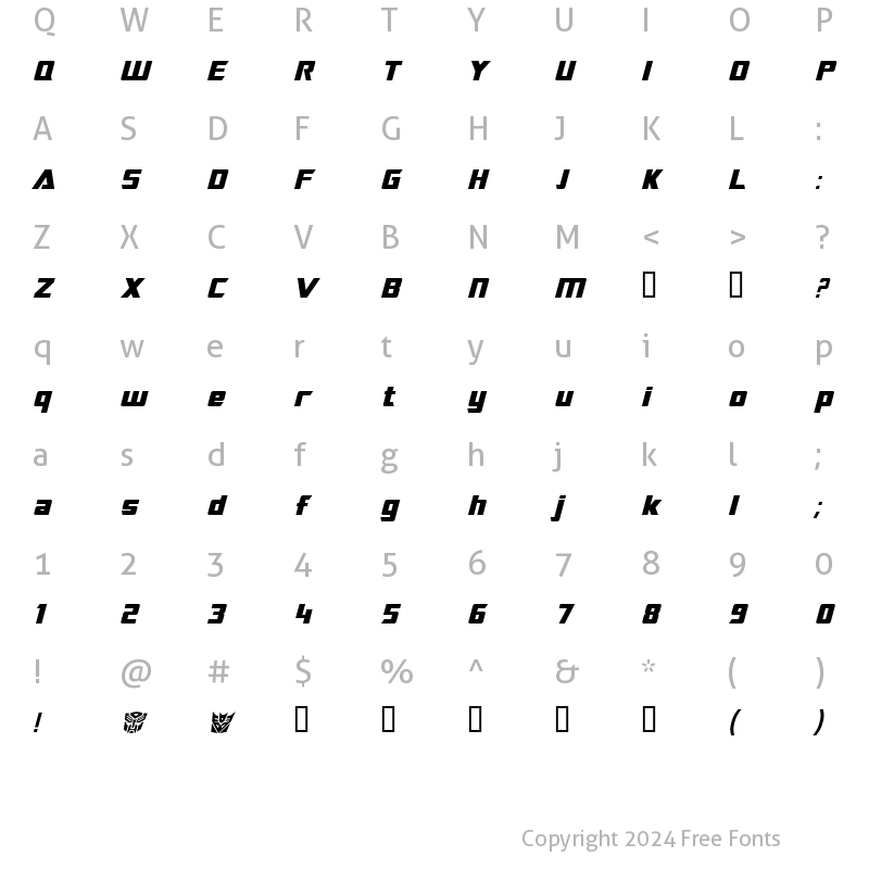 Character Map of TransRobotics Italic