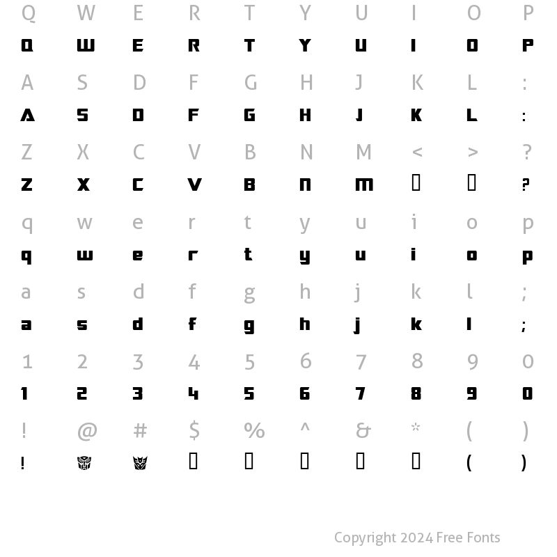 Character Map of TransRobotics Regular